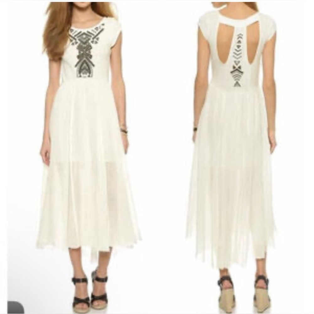 Free People White Cream Maxi Dress with Black Detailing